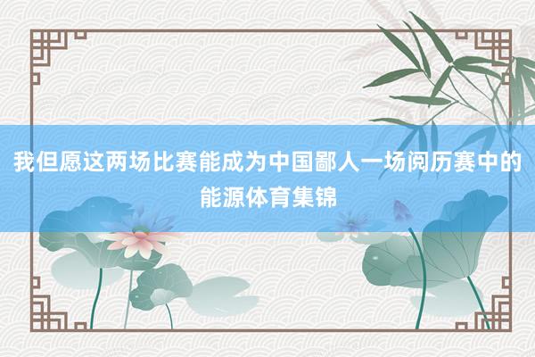 我但愿这两场比赛能成为中国鄙人一场阅历赛中的能源体育集锦