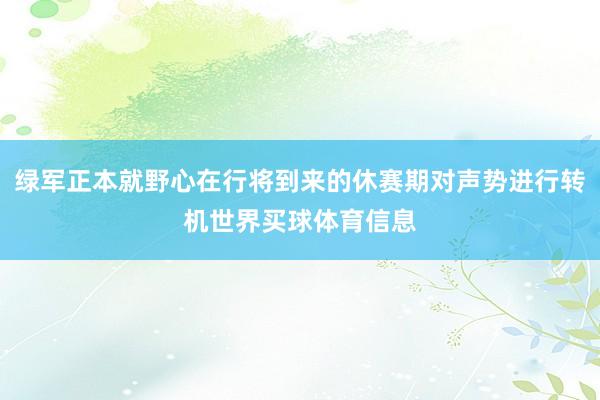 绿军正本就野心在行将到来的休赛期对声势进行转机世界买球体育信息